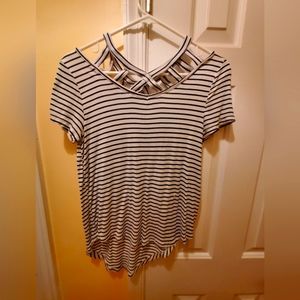 Striped Top with Criss Cross Neckline